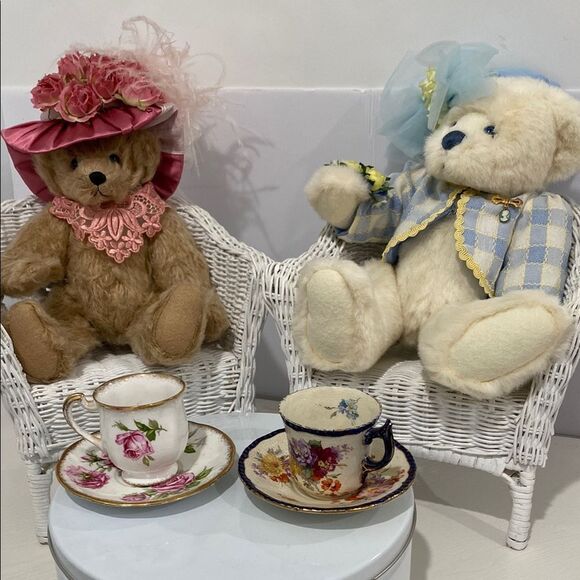 Vintage Ashton Drake Jointed Victorian Teddy Bears Vintage Teacup  Set - Picture 1 of 13